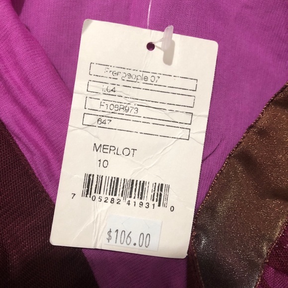 Free People Boho Skirt Women 10 Silky Embroidered Shell Solid Lining Merlot New - Picture 6 of 6